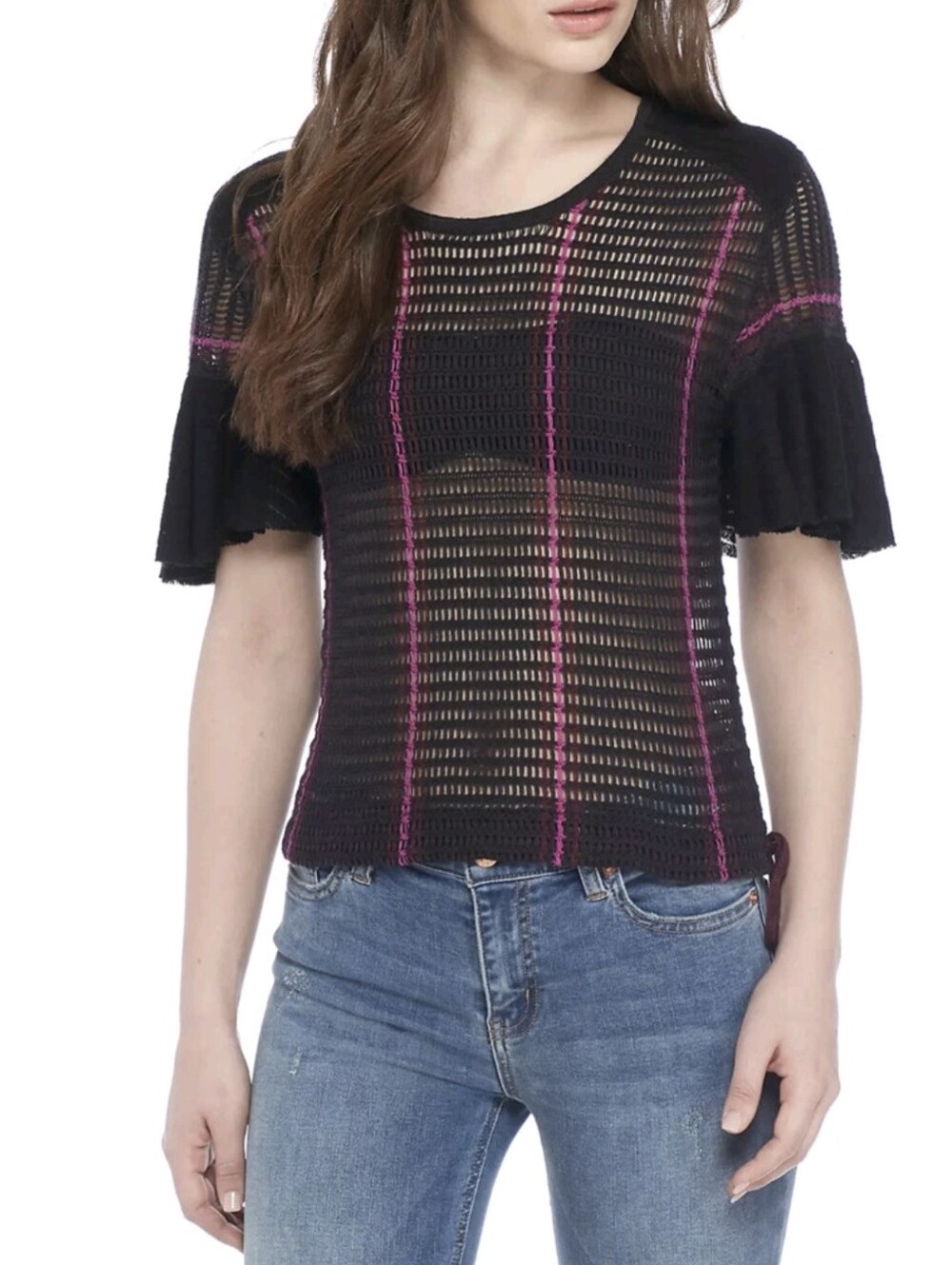 Free People Babes Only bell sleeve knit hole sweater